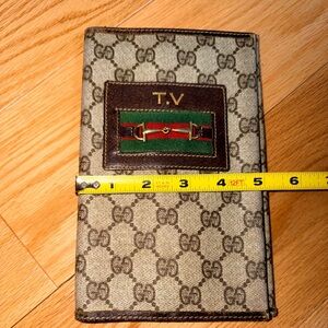 Gucci Beige Brown GG Canvas Journal Cover with Green Red Web